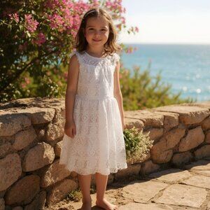 Girls White Lace Dress ✦ Disorderly Kids Size 10 ✦ Sheer Polka Dot Upper ✦ GUC